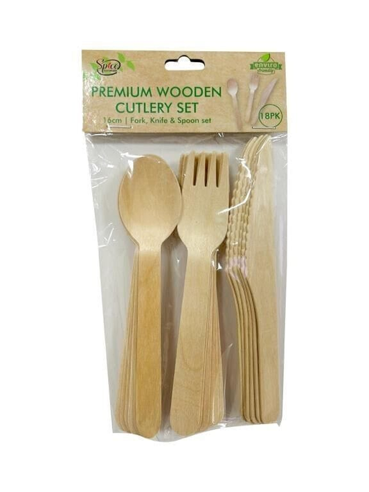 Spice Sustainable Cutlery 18pcs Wooden Cutlery Set Disposable Bamboo Wood Forks Spoons Knives Party Eco