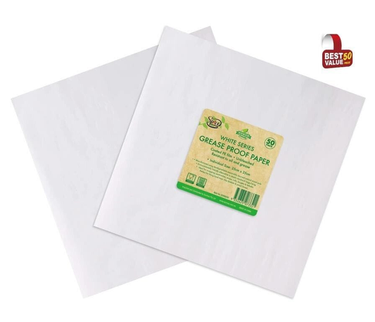 Spice sustainable Grease Paper 50 Pack White Oil Grease Proof Paper Food Eco Sandwich Wrapping Pastry 25x25cm