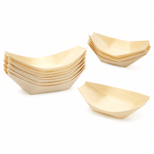 Spice sustainable Party Supplies 12x Canape Boats Pine Eco Bamboo Plates 11.5cm Bowls Wooden Serving Boat BBQ