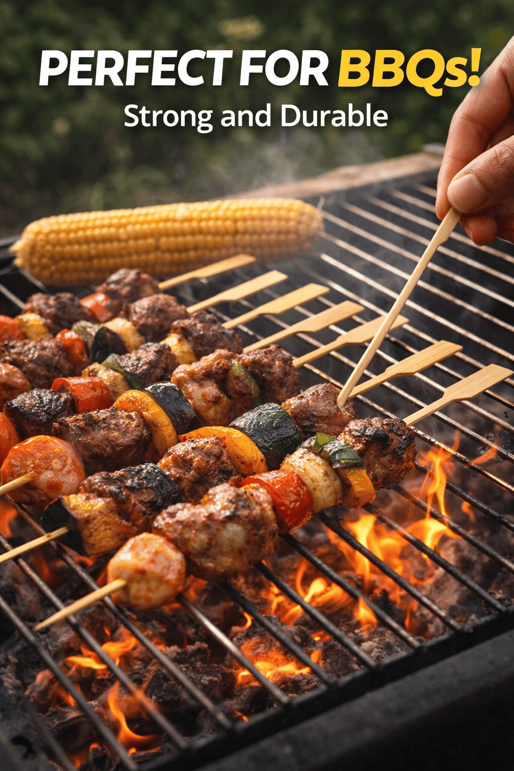 Spice Sustainable Skewers 100pcs ECO Paddle Skewers BBQ Kebab Meat Satay Stick Bamboo Wooden Catering
