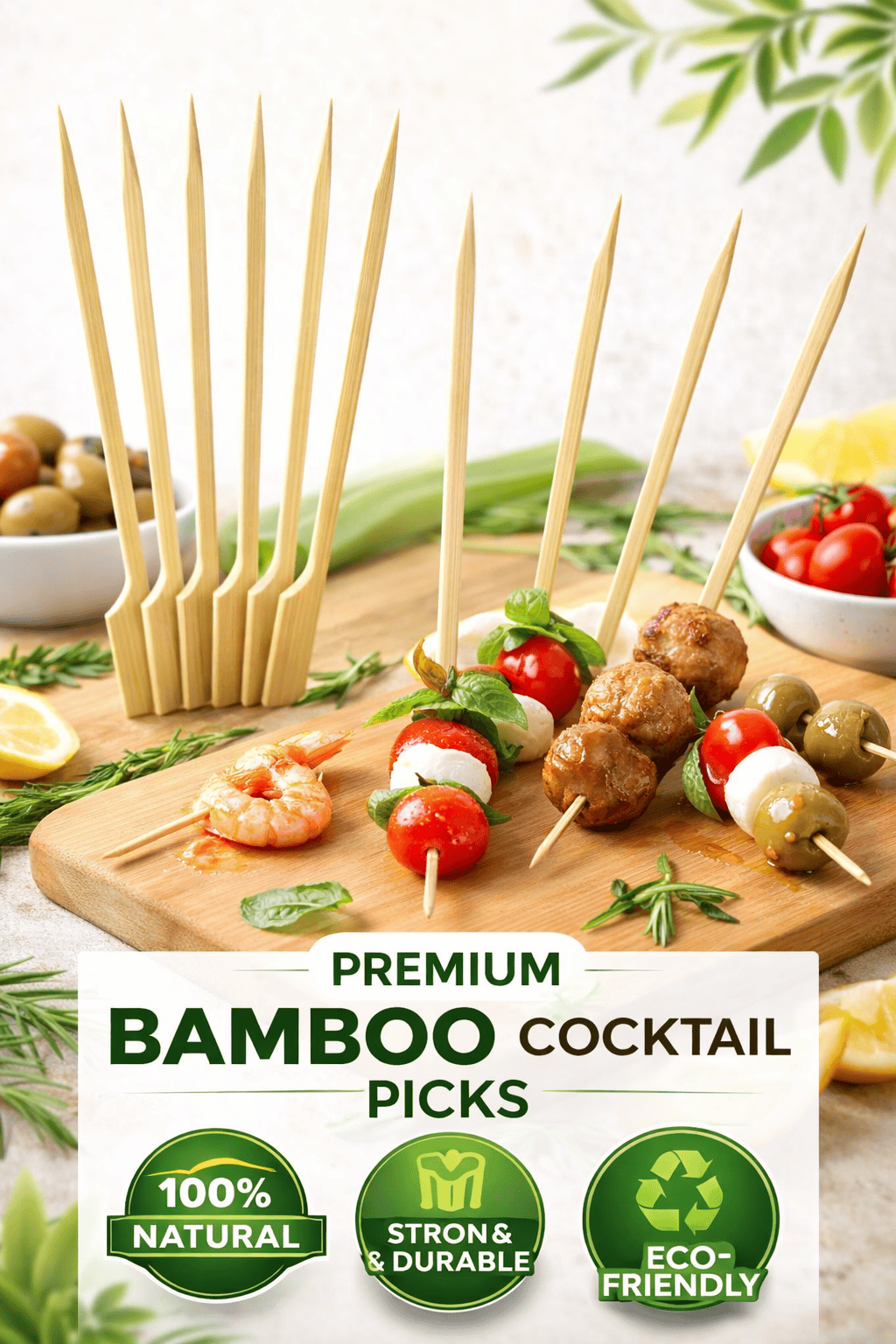 Spice Sustainable Skewers 100pcs ECO Paddle Skewers BBQ Kebab Meat Satay Stick Bamboo Wooden Catering