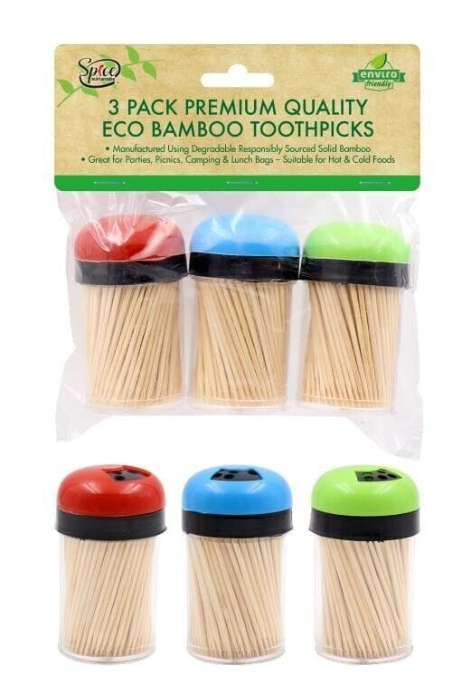 Spice Sustainable Toothpicks 3 Pack Two Heads Wood Stick Wooden Bamboo Toothpick Party Cocktail Food Picks