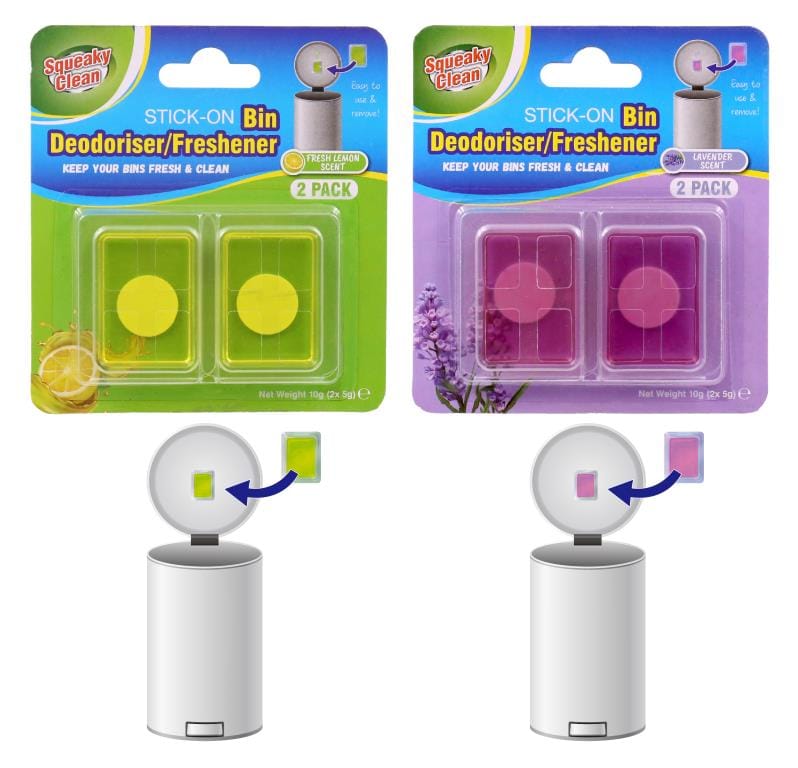Squeaky Clean Deodoriser 2Pk Stick-on Garbage Rubbish Bin Odour Deodoriser Freshener Leom Lavender Scent