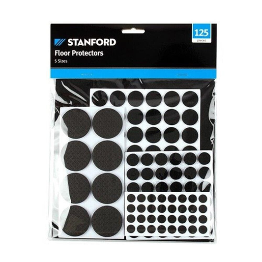 Standford Felt 125x Floor Protector with Self Adhesive Round Felt Pads Stoppers Chairs Black