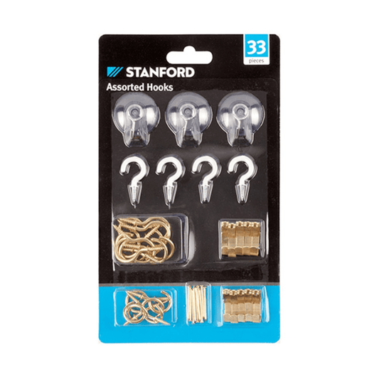Stanford 33 Pack Assorted Hook Kit Sucker PVC PB Cup Photo Hooks Screws Hanger Holder