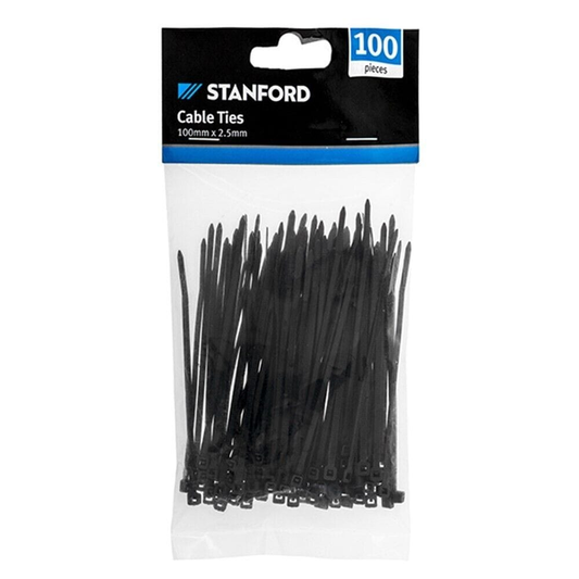 Stanford Cable ties 100 Heavy Duty Cable Tie Zip Ties Plastic UV Stabilized Bulk Black 100mm x 2.5mm