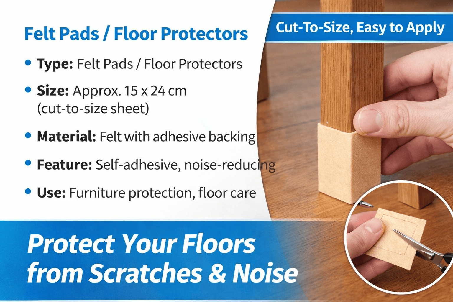 Stanford Felt Floor Protector Self Adhesive Felt Pads Stoppers Chairs Cut To Size Beds 15 x 24