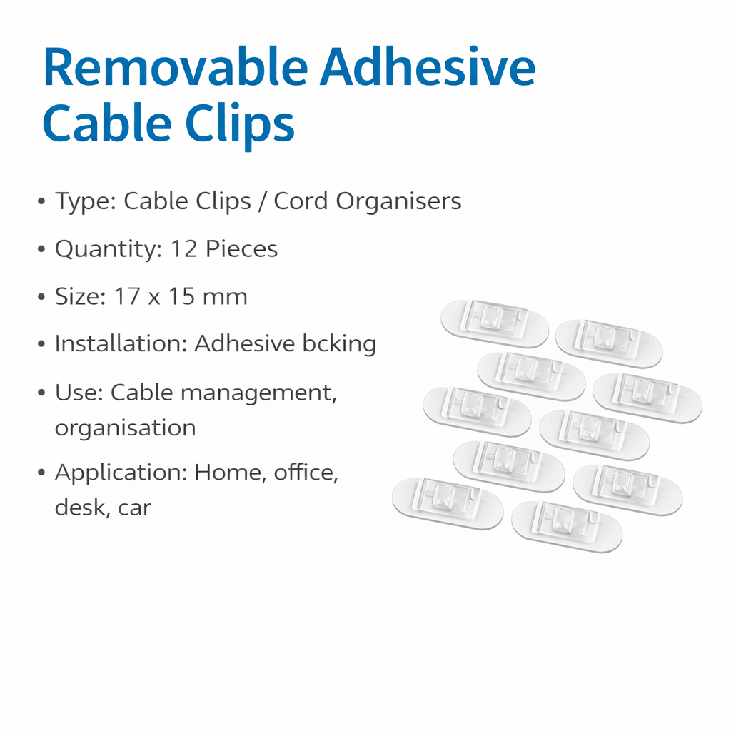 Stanford Home & Garden > DIY > Kitchen & Bathroom DIY 12x Removable Adhesive Hooks Wire Clips Cable Line Cord Holder Organizer 17x15mm