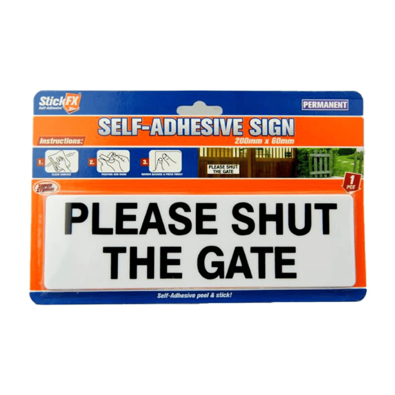 Stickfx 1x stickFX Self-Adhesive Sign - Please Shut The Gate In 20X6Cm Gate Wall Sign