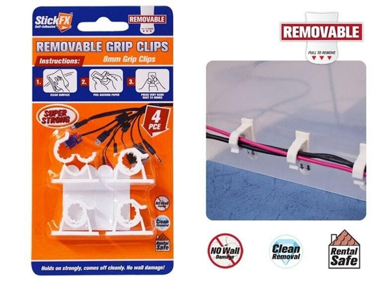 StickFX 4x Cable Clips Removable Clamp Adhesive Cord Management Wire Holder Organizer