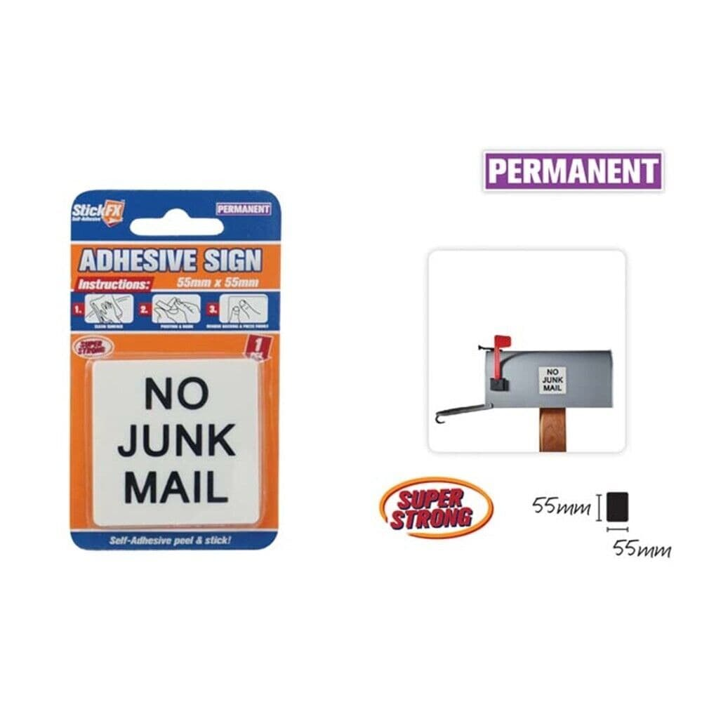 StickFX No Junk Mail Letter Box Sticker Home Office Decal Door Shop Workplace White