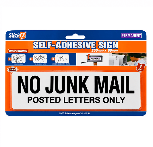 StickFX White No Junk Mail Sign Door Warning Notice Home Office Shop Business Sticker