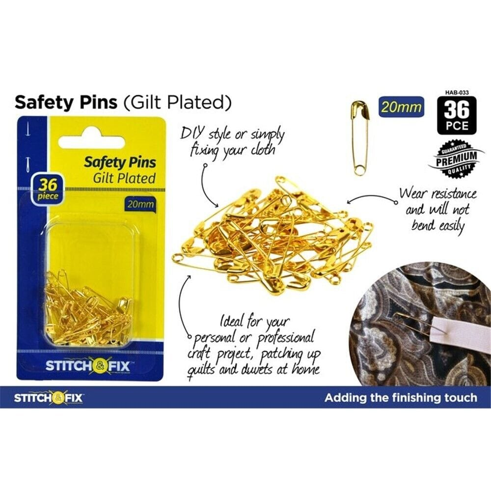 Stitch & Fix 36pcs Small Metal Safety Pins Craft Sewing Hat Knit Quilt Work Gilt Plated 20mm