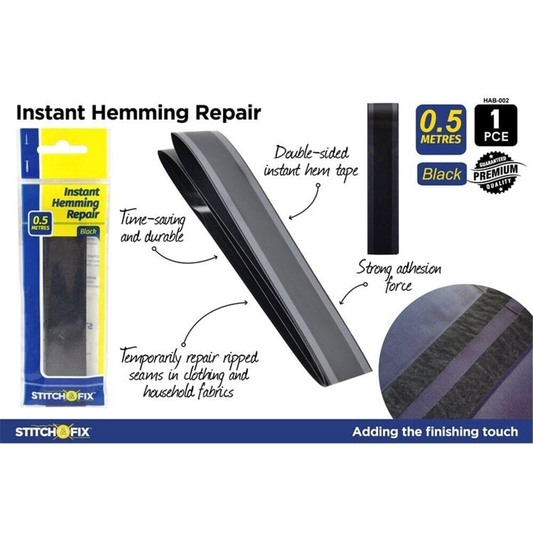Stitch & Fix Strong Instant Hemming Repair Black 50 cm Temporary Adhesive Clothing Fabrics