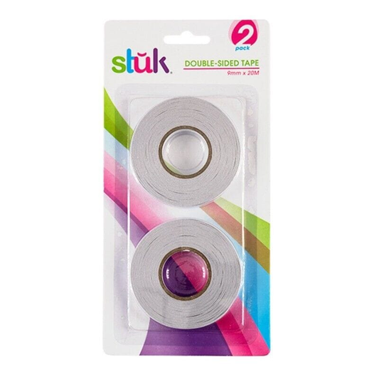 Stuk 2pk of 20M x 9mm Double Sided Tape Sticky Roll Self-Adhesive Craft Office School