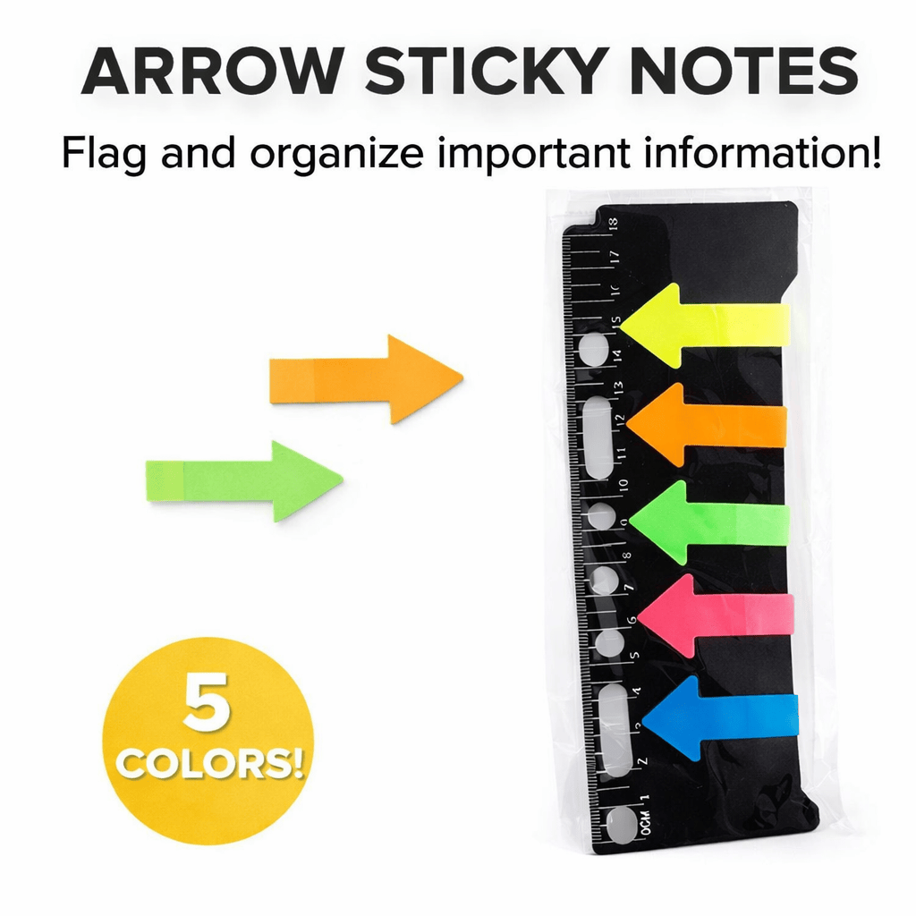 Stuk Sticker labels 100 Sticky Flags Note Pad 5 Colours Arrow Sign Pack of 100