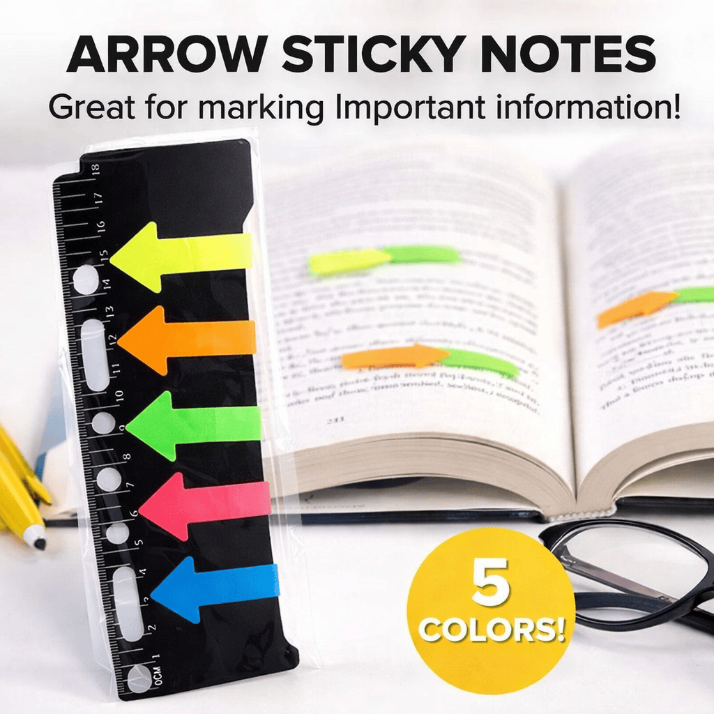 Stuk Sticker labels 100 Sticky Flags Note Pad 5 Colours Arrow Sign Pack of 100