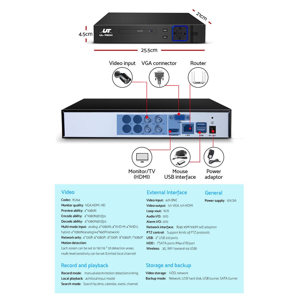 UL-tech Electronics > Business & Home Security > Security Cameras & Accessories UL-tech CCTV Security System 4CH DVR 4 Cameras 1080p
