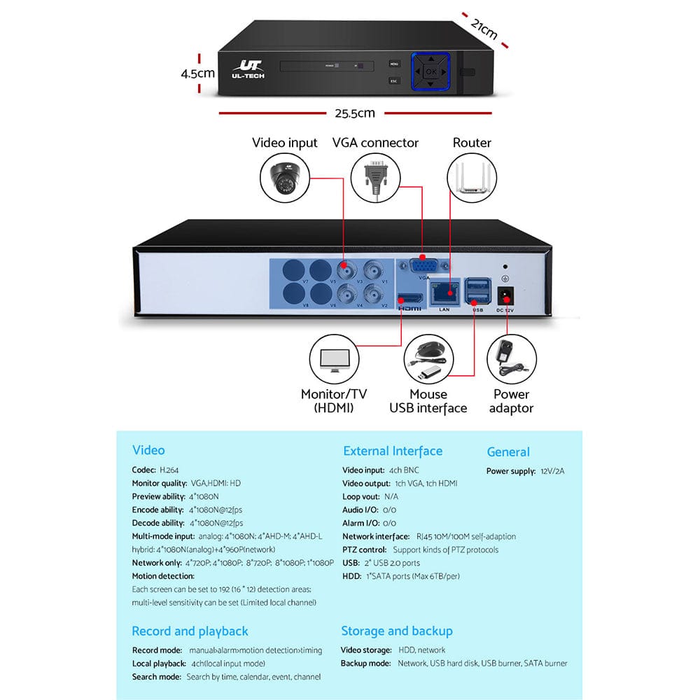 UL-Tech Electronics > Business & Home Security > Security Cameras & Accessories UL-tech CCTV Security System 4CH DVR 4 Cameras 1080p