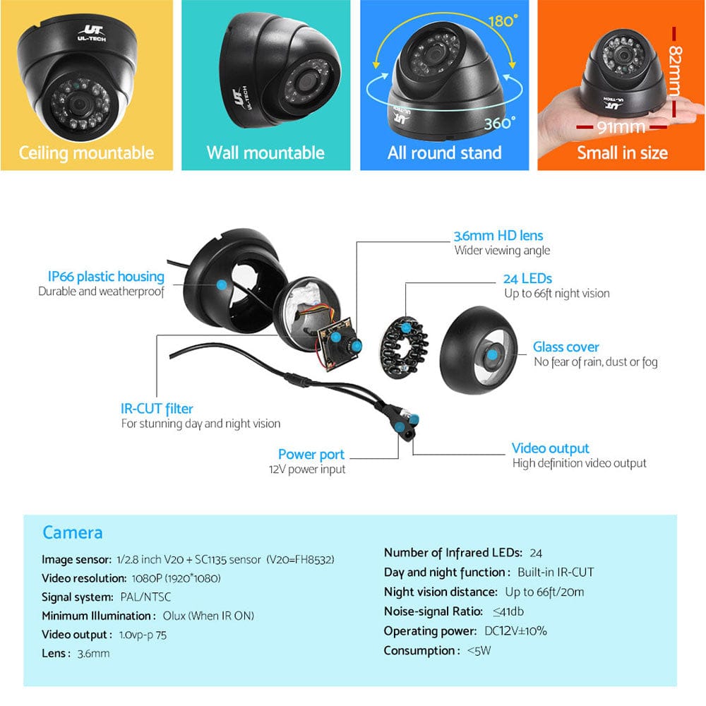 UL-Tech Electronics > Business & Home Security > Security Cameras & Accessories UL-tech CCTV Security System 4CH DVR 4 Cameras 1080p