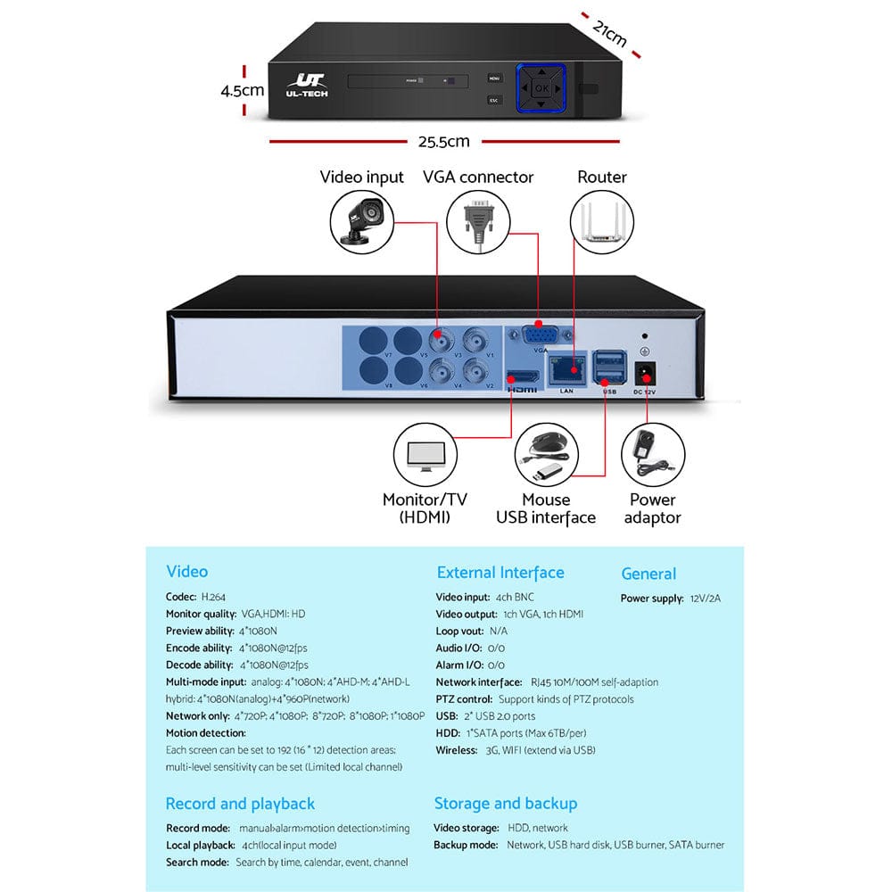 UL-Tech Electronics > Business & Home Security > Security Cameras & Accessories UL-tech CCTV Security System 4CH DVR 4 Cameras 1080p