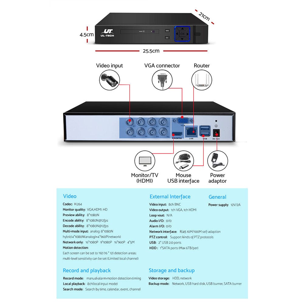 UL-Tech Electronics > Business & Home Security > Security Cameras & Accessories UL-tech CCTV Security System 8CH DVR 4 Cameras 1080p