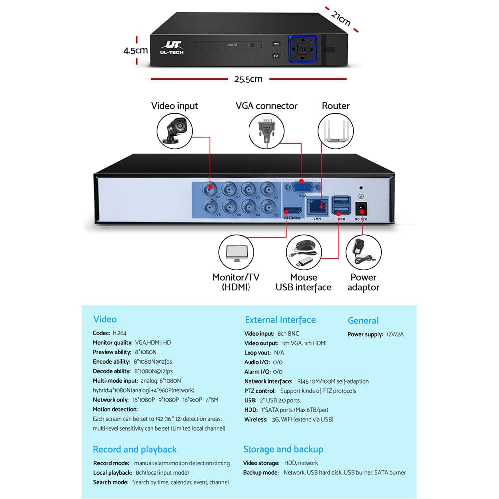 UL-Tech Electronics > Business & Home Security > Security Cameras & Accessories UL-tech CCTV Security System 8CH DVR 4 Cameras 1080p