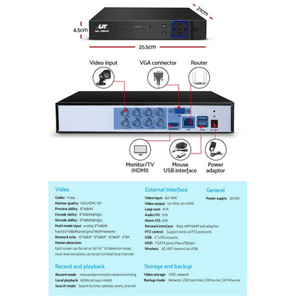 UL-Tech Electronics > Business & Home Security > Security Cameras & Accessories UL-tech CCTV Security System 8CH DVR 4 Cameras 1080p