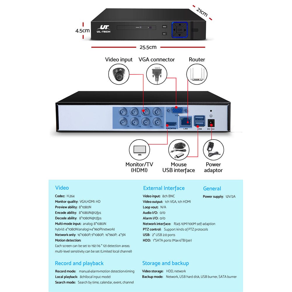 UL-Tech Electronics > Business & Home Security > Security Cameras & Accessories UL-tech CCTV Security System 8CH DVR 4 Cameras 1080p
