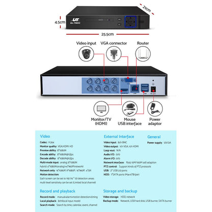 UL-Tech Electronics > Business & Home Security > Security Cameras & Accessories UL-tech CCTV Security System 8CH DVR 4 Cameras 1080p