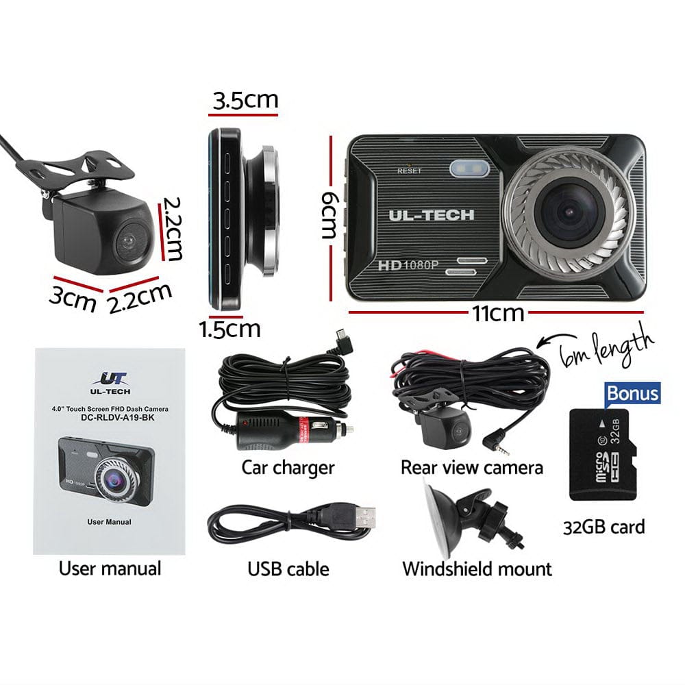 UL-Tech Electronics > Business & Home Security > Security Cameras & Accessories UL-tech Dash Camera 1080P 4" Front Rear Cam,UL-tech Dash Camera 1080P 4" Front Rear View Dual Cam Car DVR Reverse Recorder