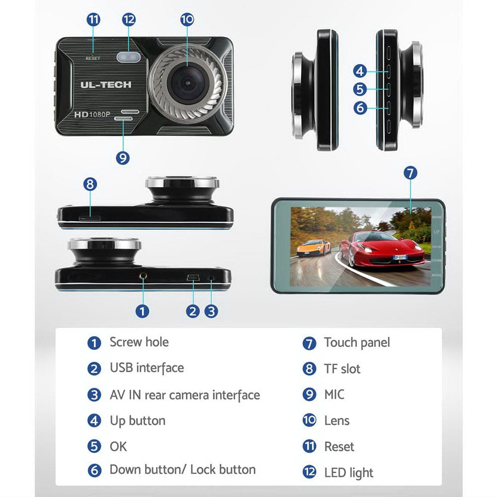 UL-Tech Electronics > Business & Home Security > Security Cameras & Accessories UL-tech Dash Camera 1080P 4" Front Rear Cam,UL-tech Dash Camera 1080P 4" Front Rear View Dual Cam Car DVR Reverse Recorder