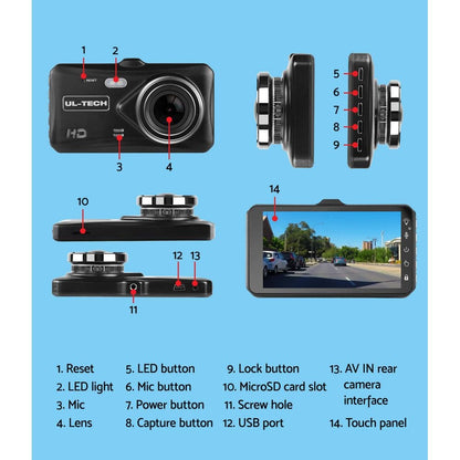 UL-Tech Electronics > Business & Home Security > Security Cameras & Accessories UL-tech Dash Camera 1080P 4" Front Rear View,UL-tech Dash Camera 1080P 4" Front Rear View Cam Car DVR Reverse Recorder 32GB