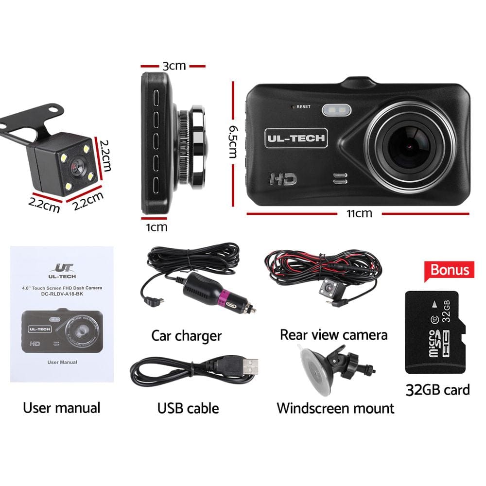 UL-Tech Electronics > Business & Home Security > Security Cameras & Accessories UL-tech Dash Camera 1080P 4" Front Rear View,UL-tech Dash Camera 1080P 4" Front Rear View Cam Car DVR Reverse Recorder 32GB