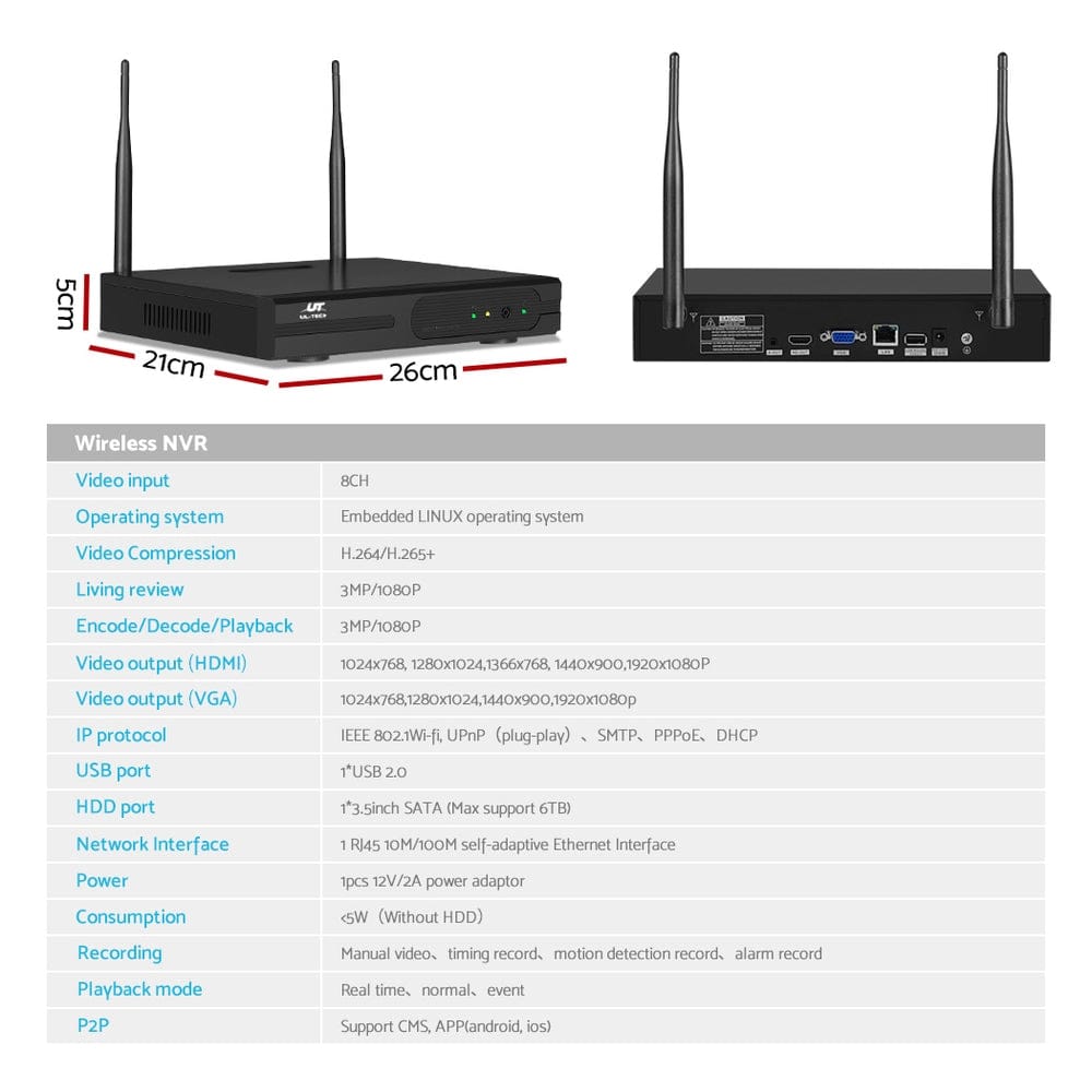 UL-Tech Electronics > Business & Home Security > Security Cameras & Accessories UL-tech Wireless CCTV Security System 8CH NVR 3MP 4 Square Cameras