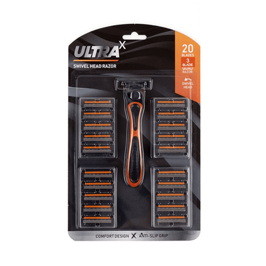 Ultrra Razor 21 Pcs Ultra Swivel Head Triple Razor Blades Refill Men Shaving Shave Beard Hair