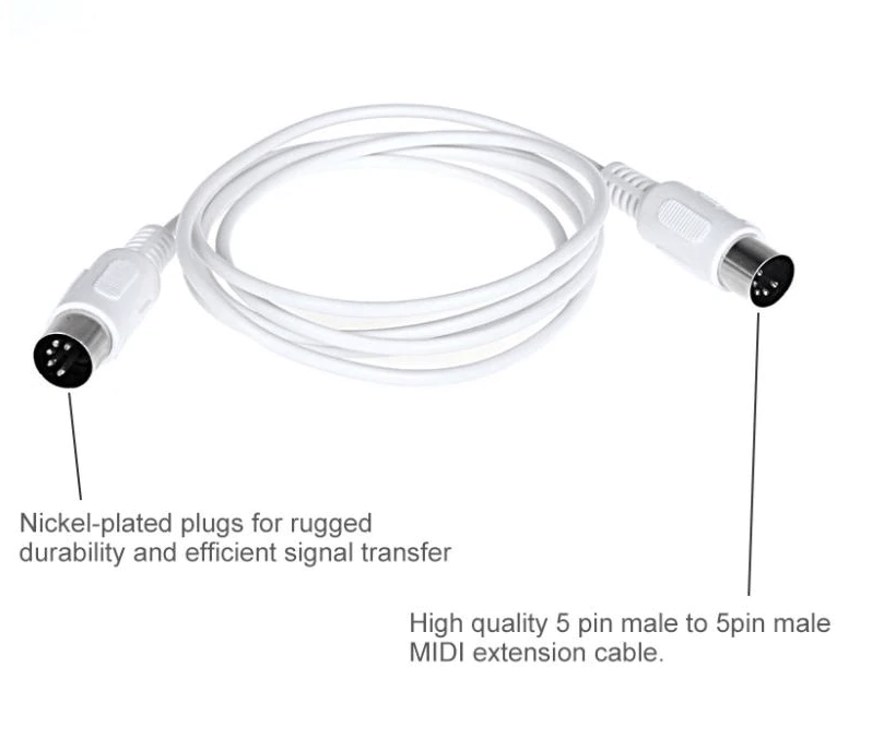 Unbranded 1.5m MIDI Piano Keyboard Cable 5-Pin DIN Standard Jack Plug Male to Male Lead