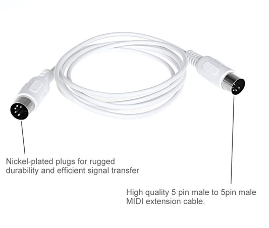 Unbranded 1.5m MIDI Piano Keyboard Cable 5-Pin DIN Standard Jack Plug Male to Male Lead