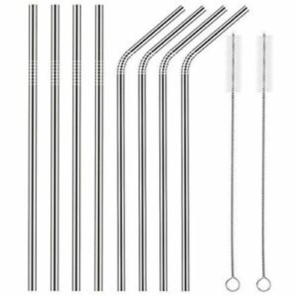 Unbranded 10pc Stainless Steel Metal Drinking Straw Straight Bend Reusable Washable Brush