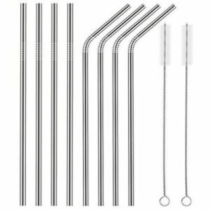 Unbranded 10pc Stainless Steel Metal Drinking Straw Straight Bend Reusable Washable Brush