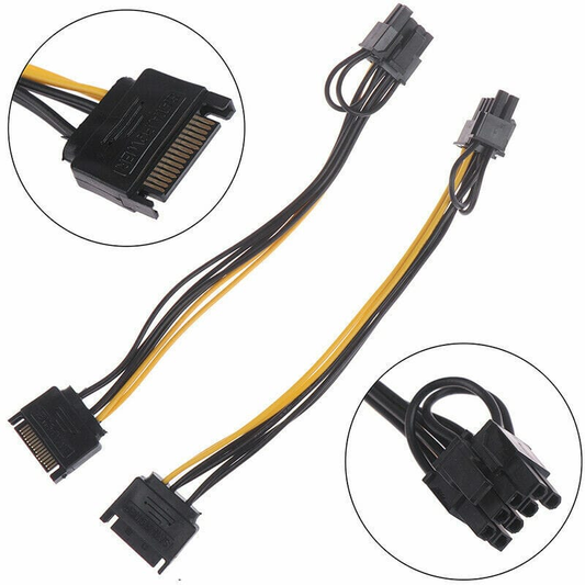 Unbranded 15pin SATA Male to 8pin 6+2 PCI-E Power Cable Gaming Graphic Video Card Bitcoin