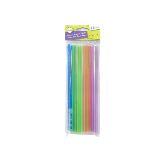 Unbranded 18pcs Reusable Plastic Straws Party Drinking Straw Cleaning Colourful Long 21cm