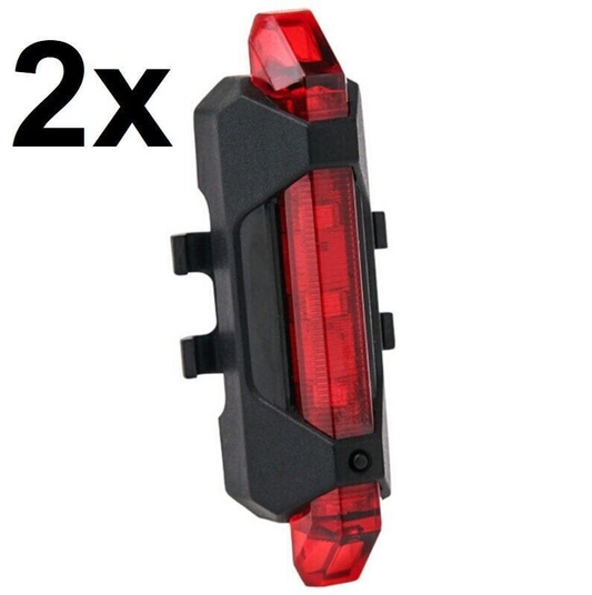 Unbranded 2x Cycling 5 LED USB Rechargeable Bike Bicycle Tail Warning Light Rear Safety