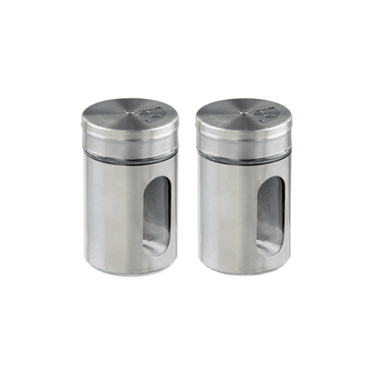 Unbranded 2x Stainless Steel Glass Salt and Pepper Storage Jar Set W/ Shaker Pour Holes