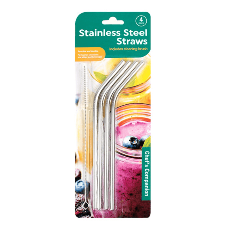 Unbranded 4pk Stainless Steel Metal Drinking Straws Bend Reusable Washable Cleaning Brush