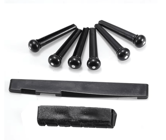 Unbranded 6 Bridge Pins + saddle + bridge saddle for Acoustic Guitar Black 6 strings