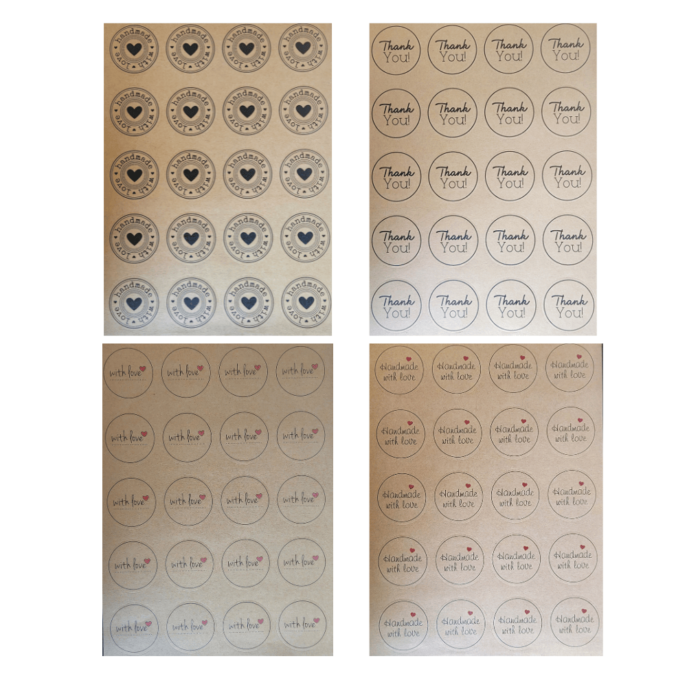 Unbranded 60-Stickers Brown Decorative Kraft Printed Sticker Labels Thank You Handmade