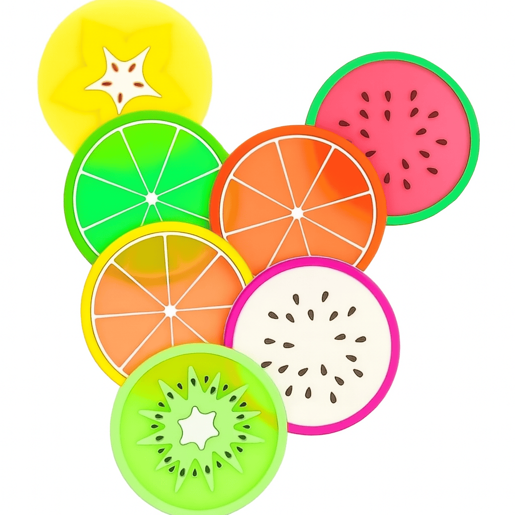 Unbranded 7pc Silicone Fruit Coaster Silicone Tea Coffee Cup Drink Holder Mat Placemat Pad