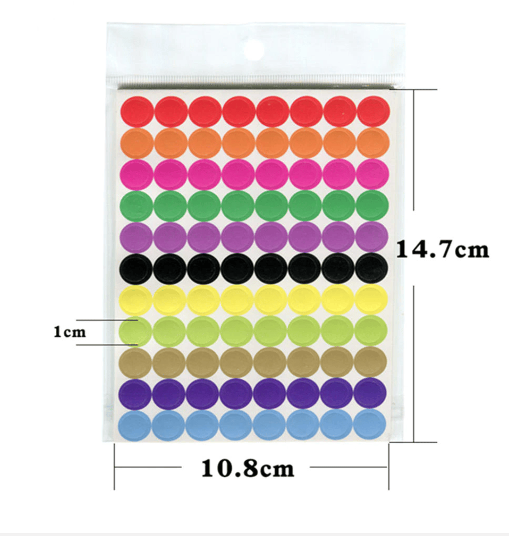 Unbranded 880 Pcs Assorted Circle Colour Code Round Sticker Label Dots Spots coloured 10mm