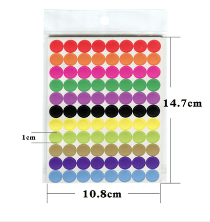Unbranded 880 Pcs Assorted Circle Colour Code Round Sticker Label Dots Spots coloured 10mm
